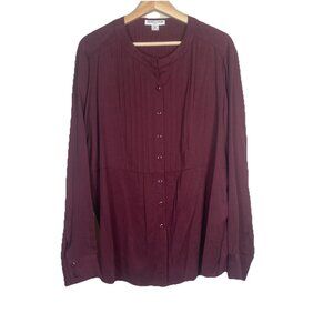 Pendleton Women’s 2X Shirt Long Sleeve Burgundy Button Up Blouse Pintuck NWT